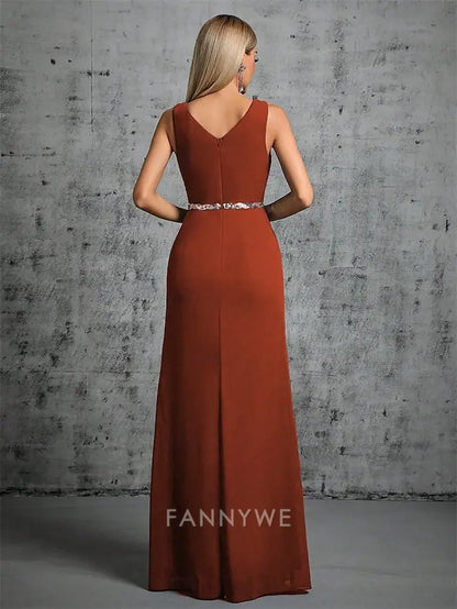 FannyWe Simple Mermaid / Trumpet Quinceanera Dresses Elegant Dress Formal Wedding Floor Length Sleeveless V Neck Satin with Beading