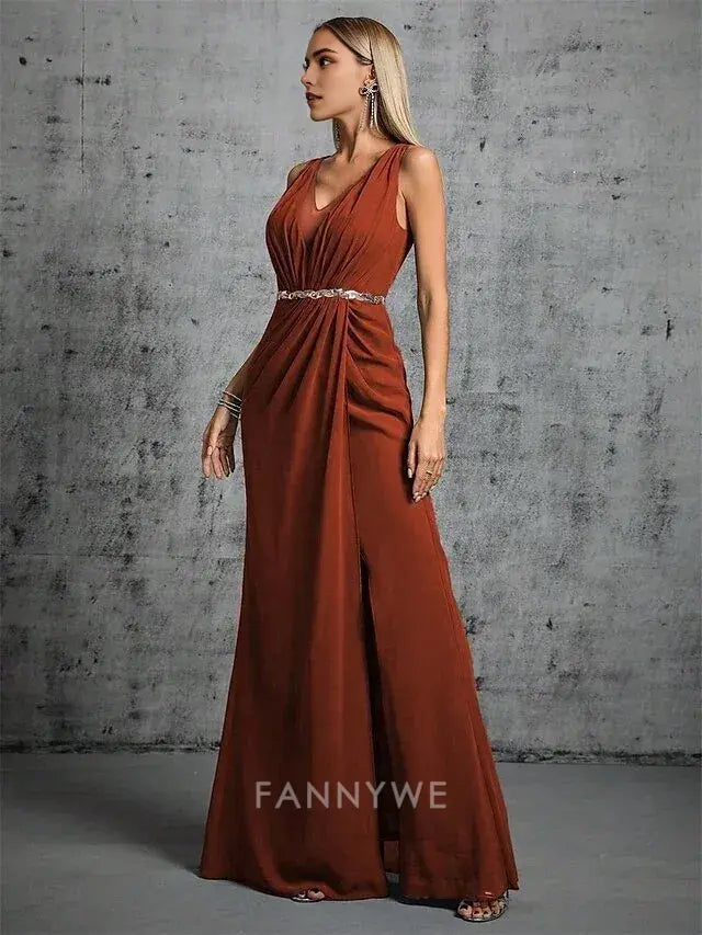 FannyWe Simple Mermaid / Trumpet Quinceanera Dresses Elegant Dress Formal Wedding Floor Length Sleeveless V Neck Satin with Beading