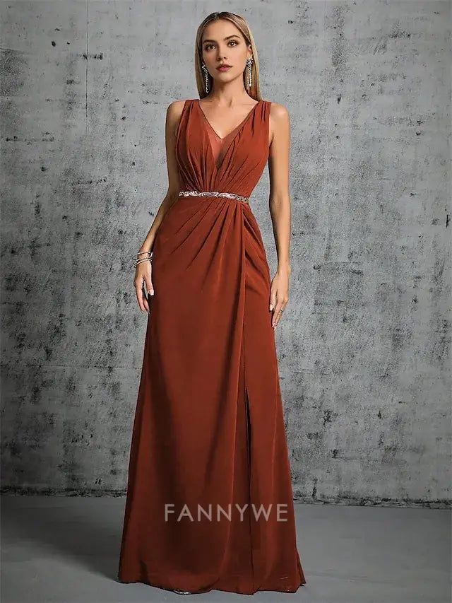 FannyWe Simple Mermaid / Trumpet Quinceanera Dresses Elegant Dress Formal Wedding Floor Length Sleeveless V Neck Satin with Beading