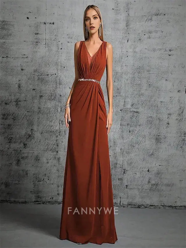 FannyWe Simple Mermaid / Trumpet Quinceanera Dresses Elegant Dress Formal Wedding Floor Length Sleeveless V Neck Satin with Beading