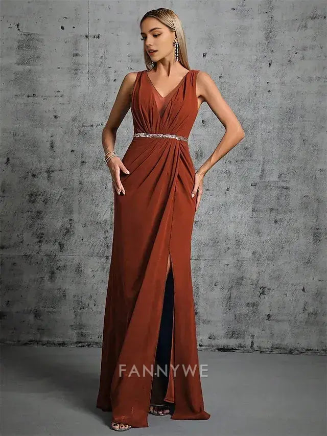 FannyWe Simple Mermaid / Trumpet Quinceanera Dresses Elegant Dress Formal Wedding Floor Length Sleeveless V Neck Satin with Beading