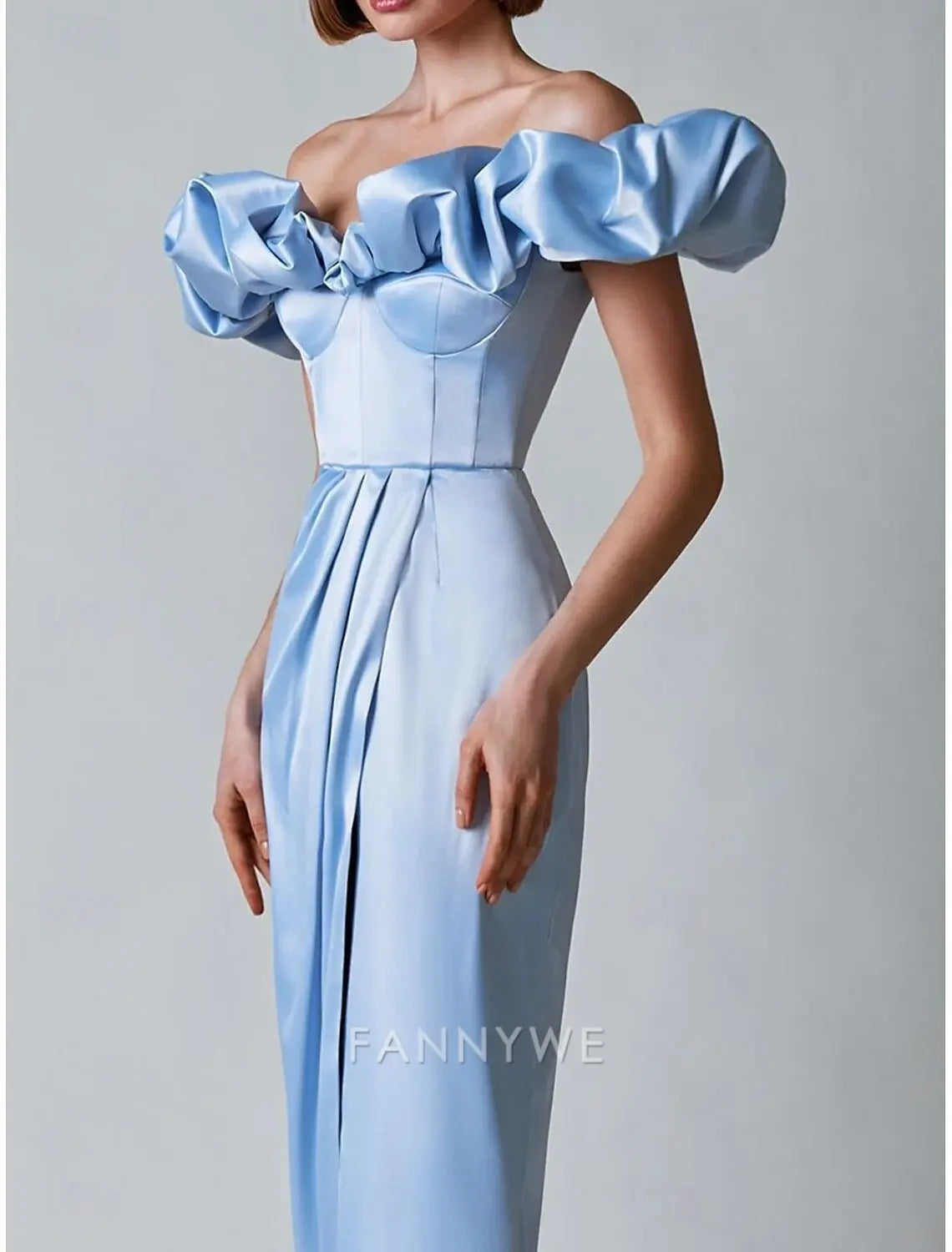 FannyWe Simple Mermaid / Trumpet Quinceanera Dresses Elegant Dress Wedding Wedding Guest Floor Length Ruffles Off Shoulder with Slit