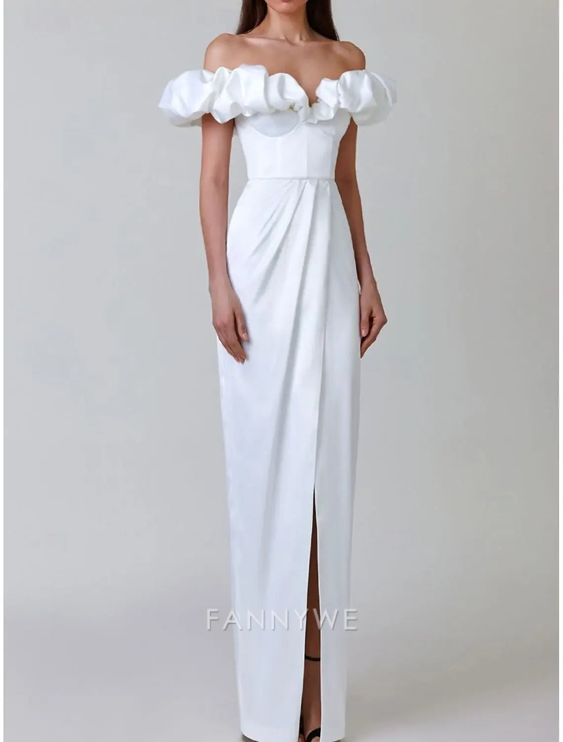 FannyWe Simple Mermaid / Trumpet Quinceanera Dresses Elegant Dress Wedding Wedding Guest Floor Length Ruffles Off Shoulder with Slit