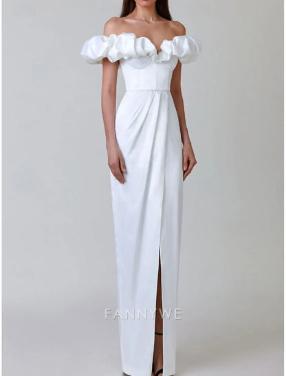 FannyWe Simple Mermaid / Trumpet Quinceanera Dresses Elegant Dress Wedding Wedding Guest Floor Length Ruffles Off Shoulder with Slit