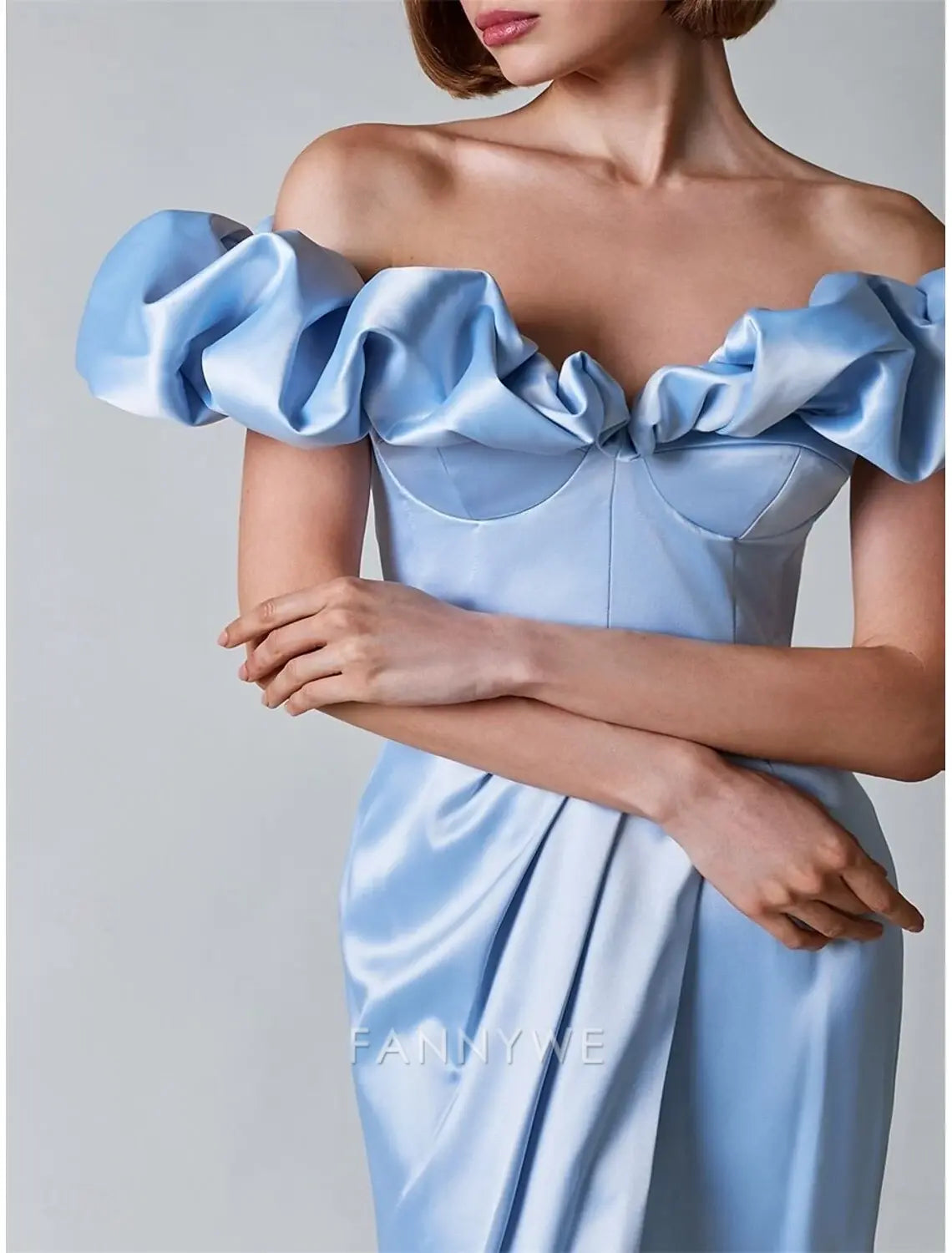 FannyWe Simple Mermaid / Trumpet Quinceanera Dresses Elegant Dress Wedding Wedding Guest Floor Length Ruffles Off Shoulder with Slit