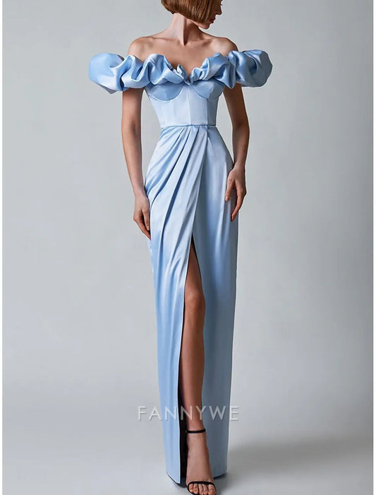 FannyWe Simple Mermaid / Trumpet Quinceanera Dresses Elegant Dress Wedding Wedding Guest Floor Length Ruffles Off Shoulder with Slit