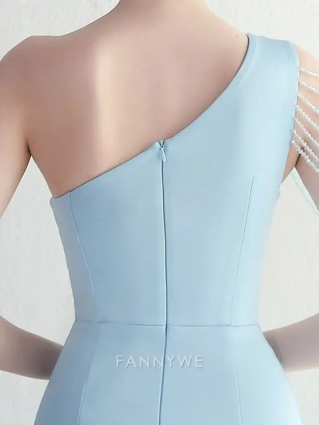 FannyWe Simple Mermaid / Trumpet Quinceanera Dresses Elegant Dress Wedding Wedding Guest Floor Length Sleeveless One Shoulder Polyester with Slit