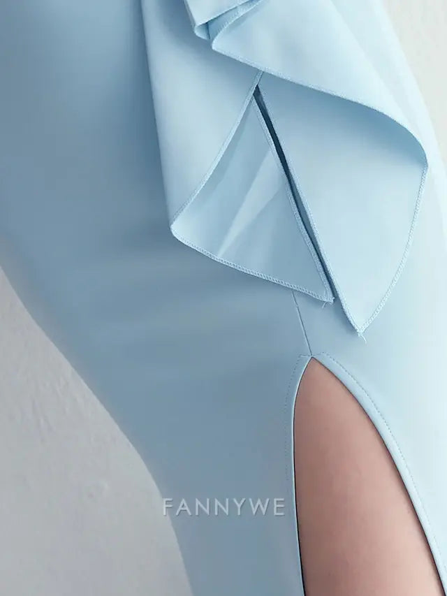 FannyWe Simple Mermaid / Trumpet Quinceanera Dresses Elegant Dress Wedding Wedding Guest Floor Length Sleeveless One Shoulder Polyester with Slit