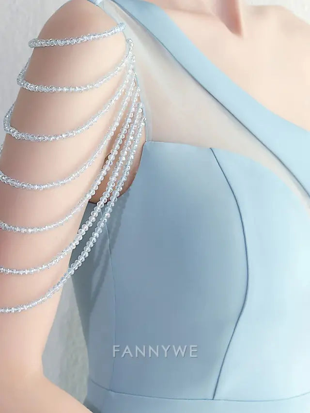 FannyWe Simple Mermaid / Trumpet Quinceanera Dresses Elegant Dress Wedding Wedding Guest Floor Length Sleeveless One Shoulder Polyester with Slit