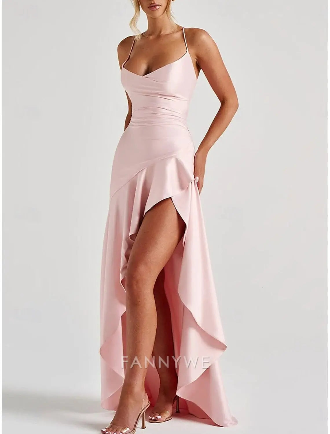 FannyWe Simple Mermaid / Trumpet Quinceanera Dresses Elegant Dress Wedding Wedding Guest Floor Length Sleeveless Spaghetti Strap Polyester Backless with Slit