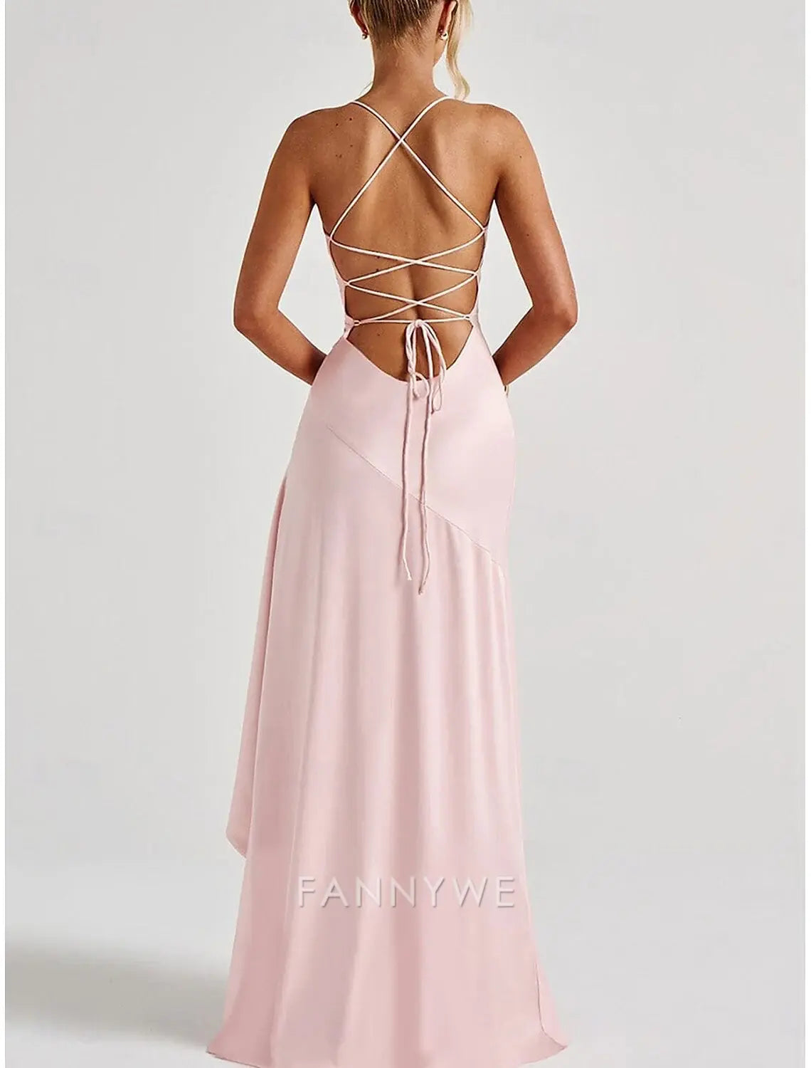 FannyWe Simple Mermaid / Trumpet Quinceanera Dresses Elegant Dress Wedding Wedding Guest Floor Length Sleeveless Spaghetti Strap Polyester Backless with Slit