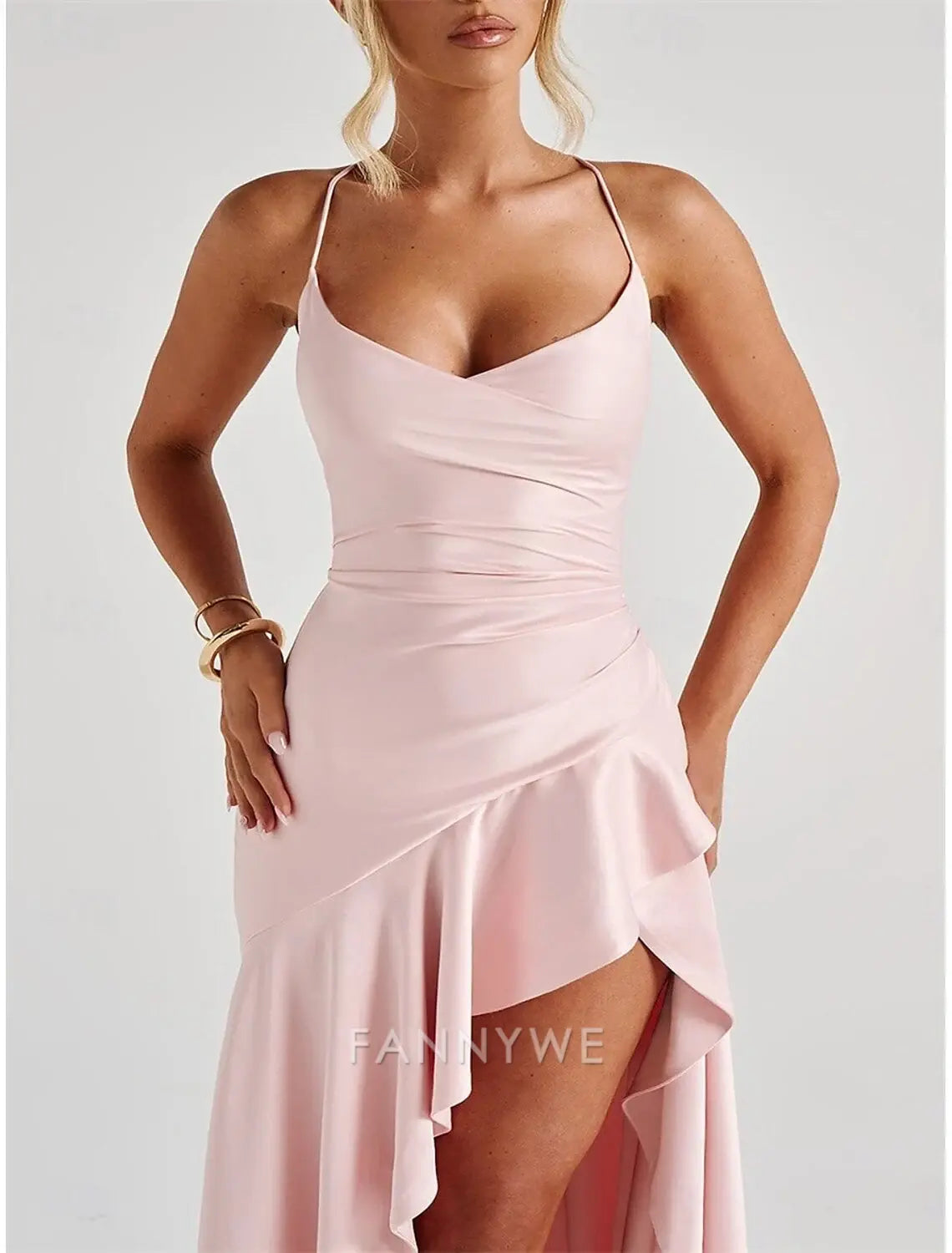 FannyWe Simple Mermaid / Trumpet Quinceanera Dresses Elegant Dress Wedding Wedding Guest Floor Length Sleeveless Spaghetti Strap Polyester Backless with Slit