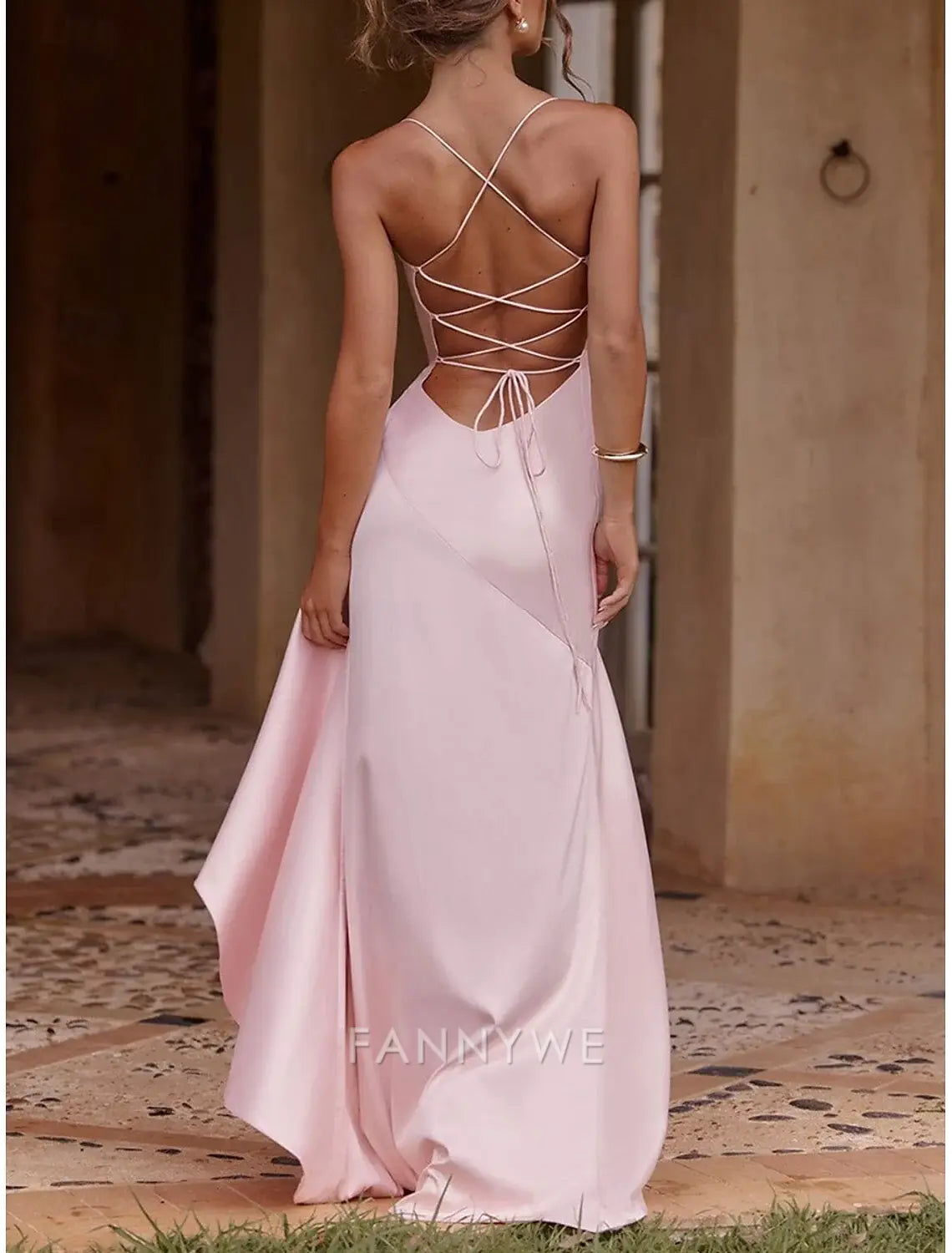 FannyWe Simple Mermaid / Trumpet Quinceanera Dresses Elegant Dress Wedding Wedding Guest Floor Length Sleeveless Spaghetti Strap Polyester Backless with Slit