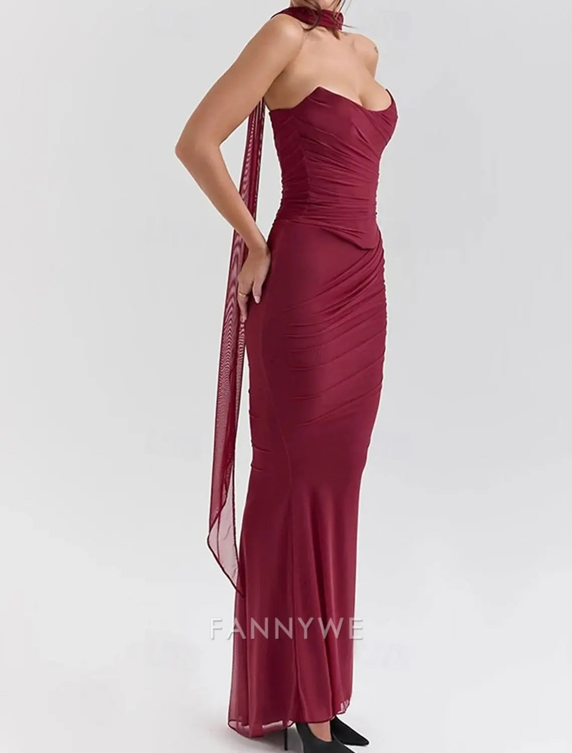 FannyWe Simple Mermaid / Trumpet Quinceanera Dresses Elegant Dress Wedding Wedding Guest Floor Length Sleeveless Strapless Polyester Backless with Ruched