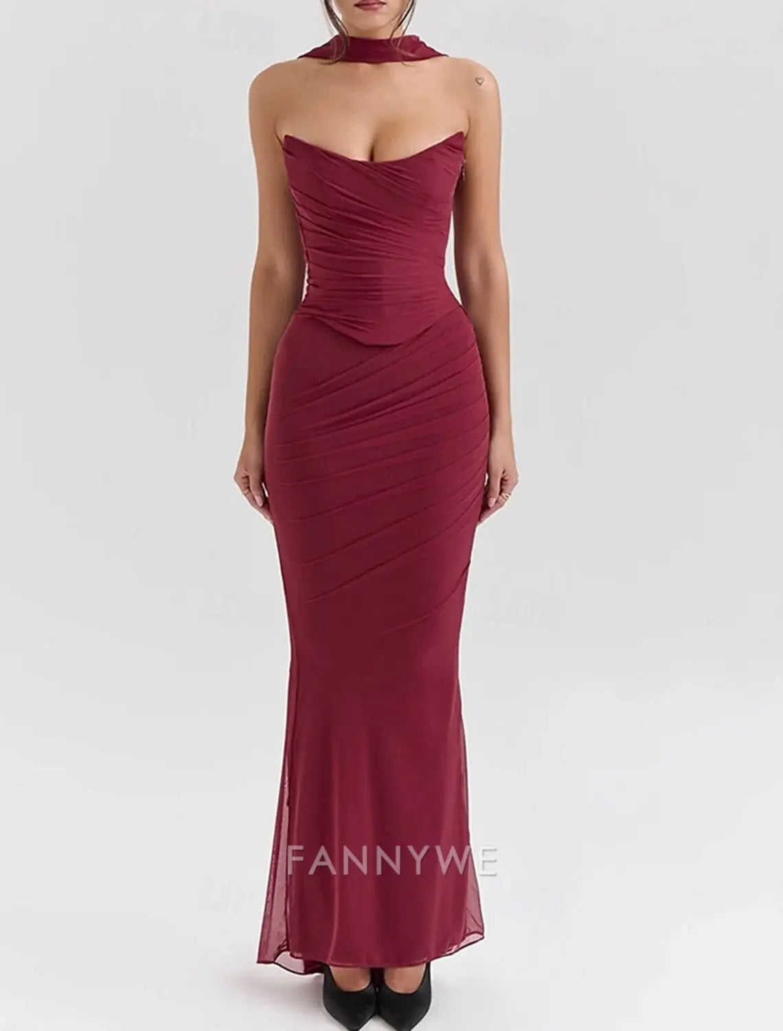 FannyWe Simple Mermaid / Trumpet Quinceanera Dresses Elegant Dress Wedding Wedding Guest Floor Length Sleeveless Strapless Polyester Backless with Ruched