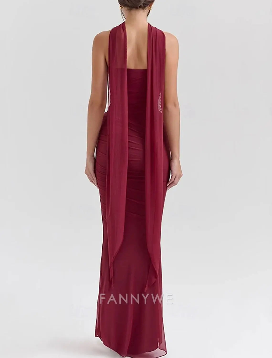 FannyWe Simple Mermaid / Trumpet Quinceanera Dresses Elegant Dress Wedding Wedding Guest Floor Length Sleeveless Strapless Polyester Backless with Ruched