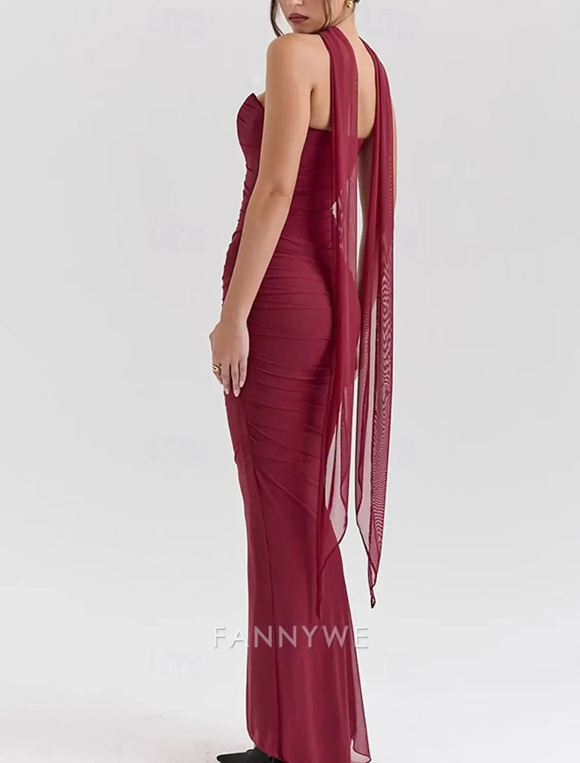 FannyWe Simple Mermaid / Trumpet Quinceanera Dresses Elegant Dress Wedding Wedding Guest Floor Length Sleeveless Strapless Polyester Backless with Ruched