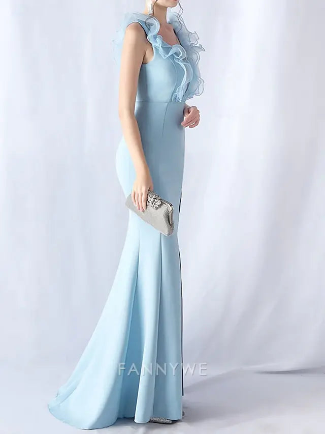 FannyWe Simple Mermaid / Trumpet Quinceanera Dresses Elegant Dress Wedding Wedding Guest Floor Length Sleeveless V Neck Spandex with Ruffles