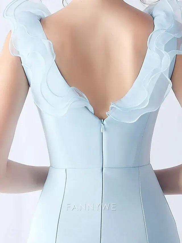 FannyWe Simple Mermaid / Trumpet Quinceanera Dresses Elegant Dress Wedding Wedding Guest Floor Length Sleeveless V Neck Spandex with Ruffles