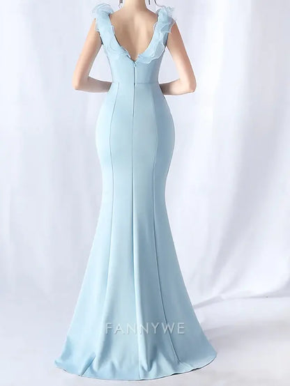 FannyWe Simple Mermaid / Trumpet Quinceanera Dresses Elegant Dress Wedding Wedding Guest Floor Length Sleeveless V Neck Spandex with Ruffles