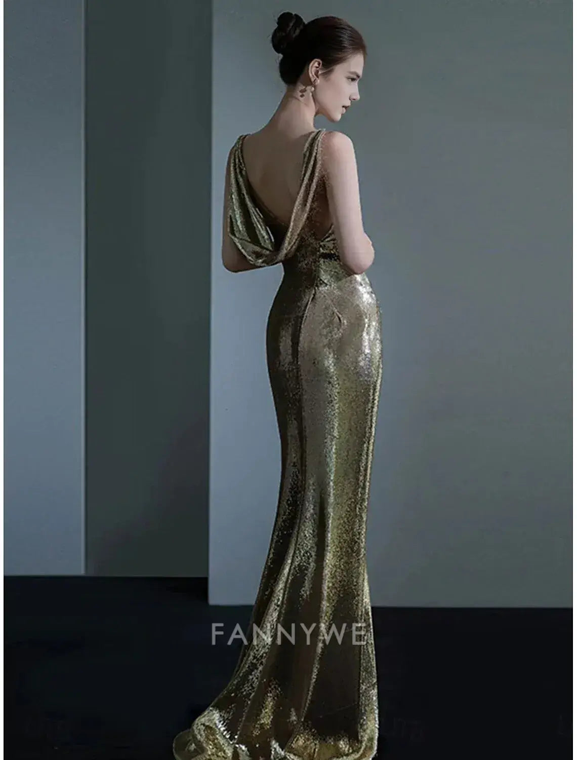 FannyWe Simple Mermaid / Trumpet Quinceanera Dresses Prom Dress Wedding Guest Floor Length Sleeveless Cowl Neck Polyester Backless