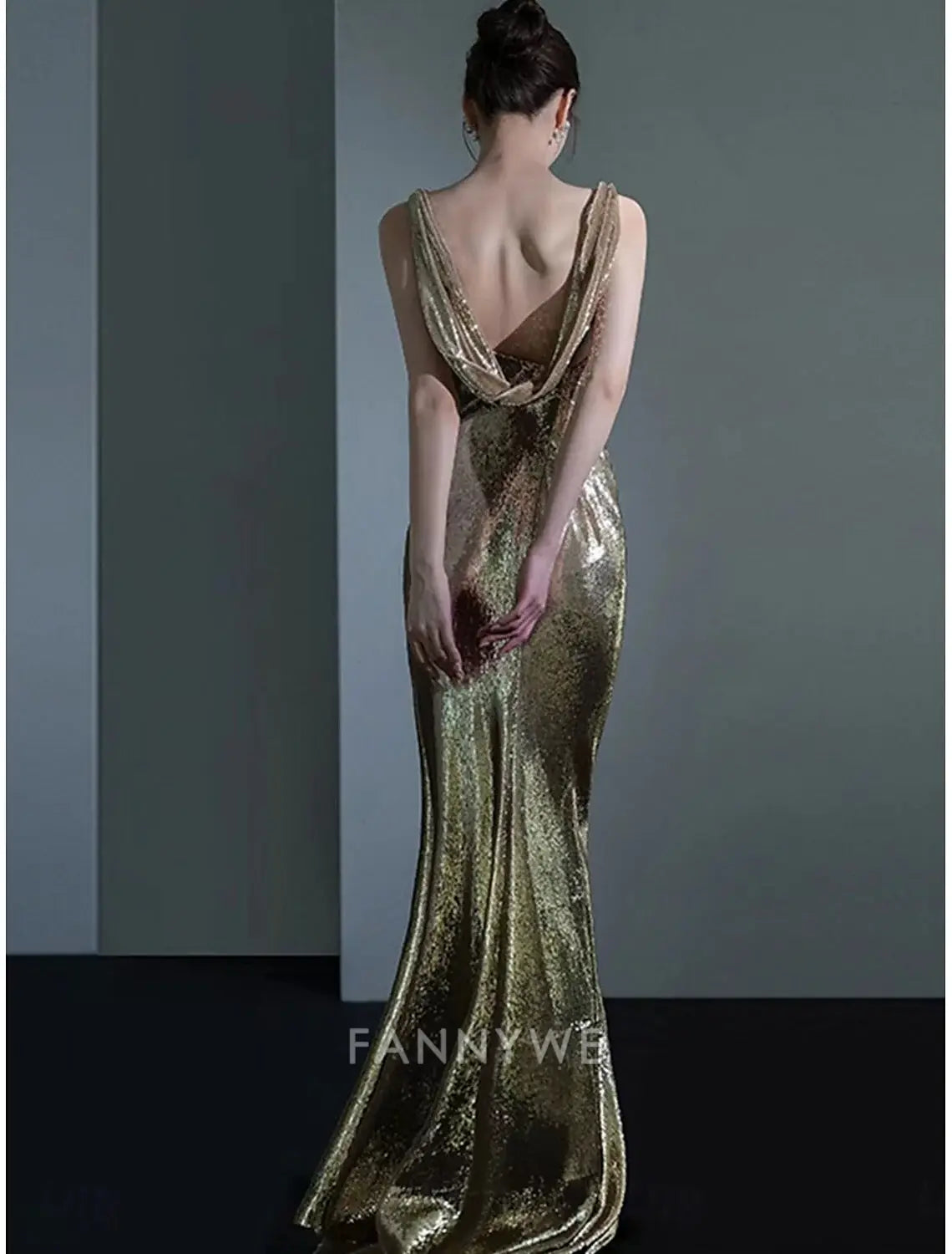 FannyWe Simple Mermaid / Trumpet Quinceanera Dresses Prom Dress Wedding Guest Floor Length Sleeveless Cowl Neck Polyester Backless