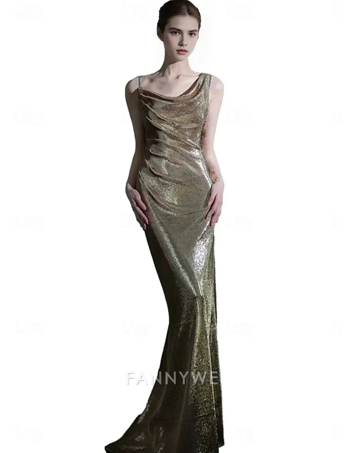 FannyWe Simple Mermaid / Trumpet Quinceanera Dresses Prom Dress Wedding Guest Floor Length Sleeveless Cowl Neck Polyester Backless