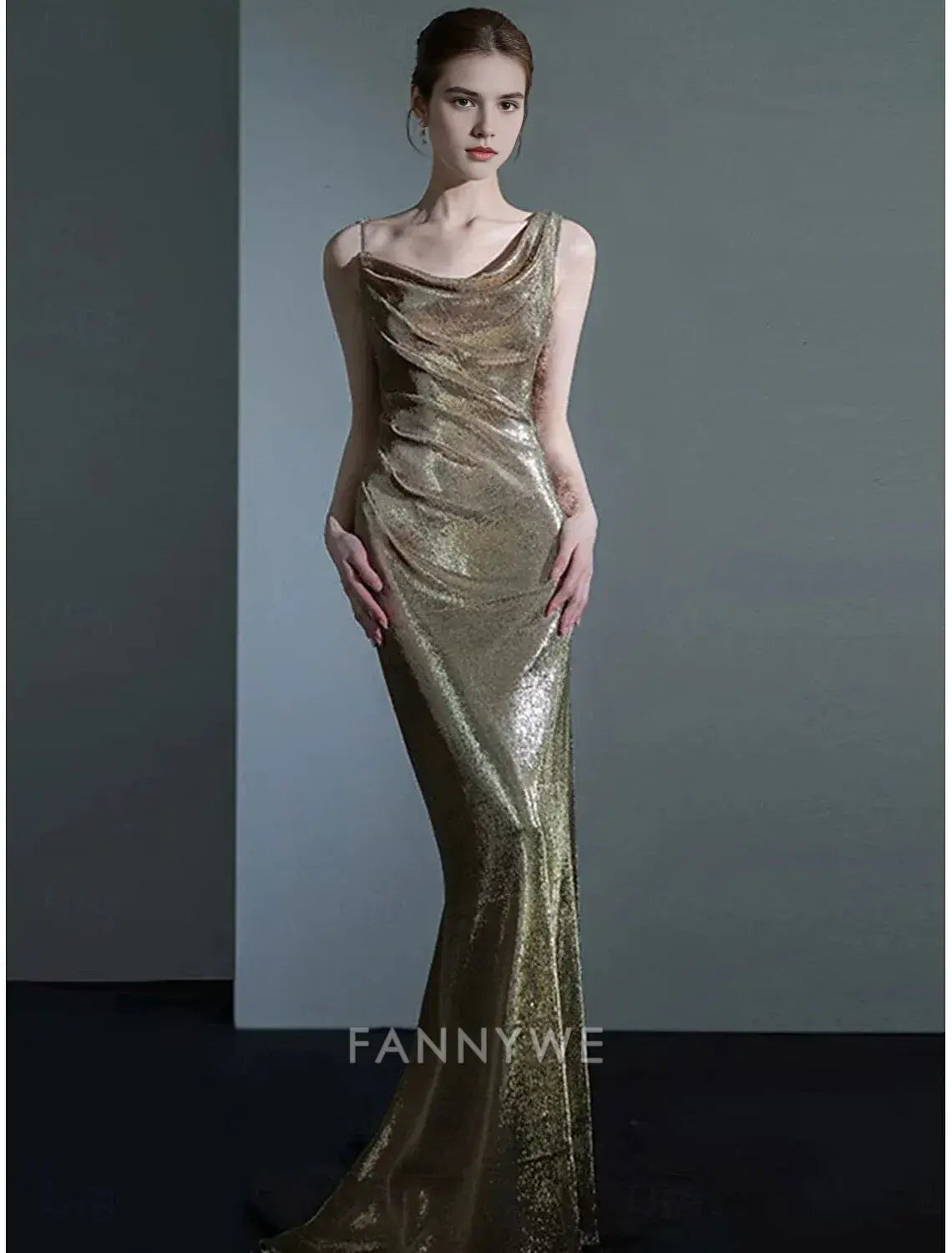 FannyWe Simple Mermaid / Trumpet Quinceanera Dresses Prom Dress Wedding Guest Floor Length Sleeveless Cowl Neck Polyester Backless