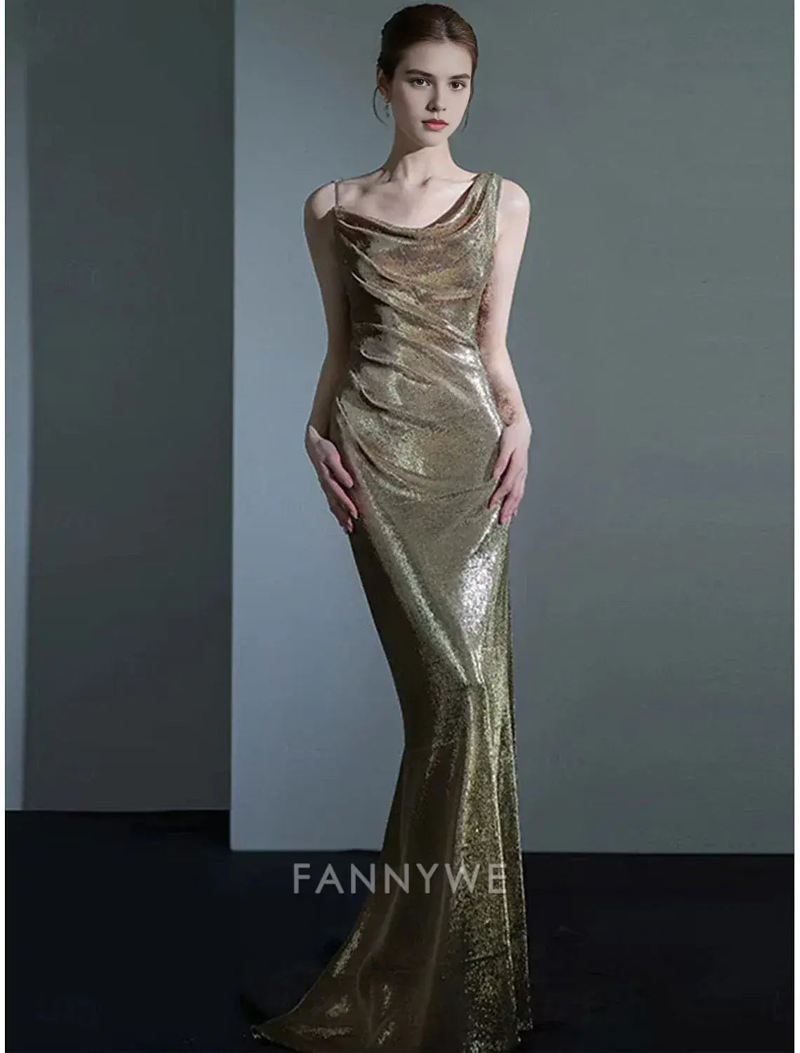FannyWe Simple Mermaid / Trumpet Quinceanera Dresses Prom Dress Wedding Guest Floor Length Sleeveless Cowl Neck Polyester Backless