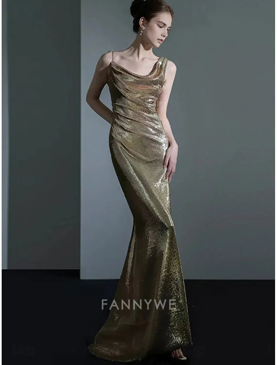 FannyWe Simple Mermaid / Trumpet Quinceanera Dresses Prom Dress Wedding Guest Floor Length Sleeveless Cowl Neck Polyester Backless