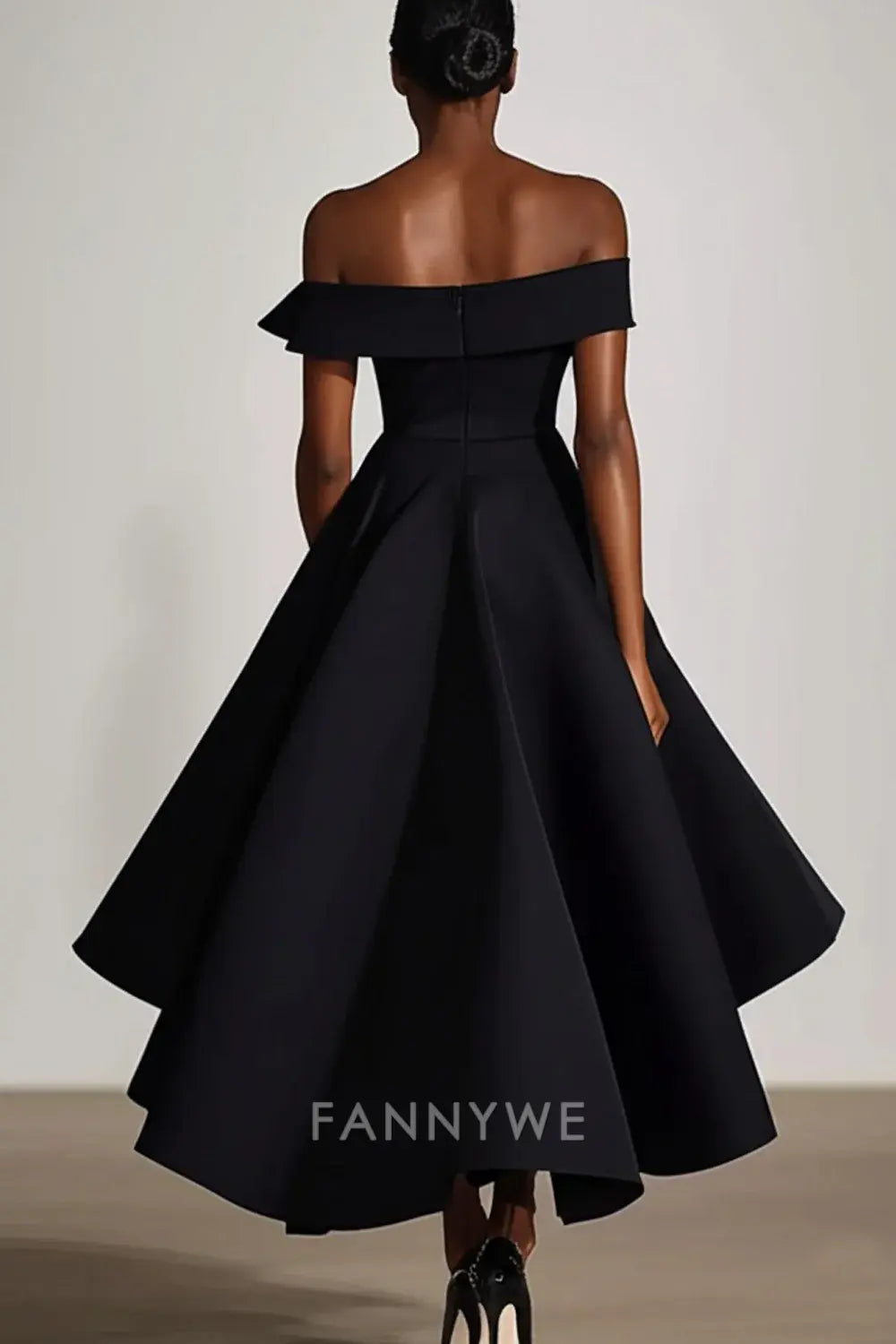 FannyWe Simple Off the Shoulder Black A Line Knee-Length Formal Dress