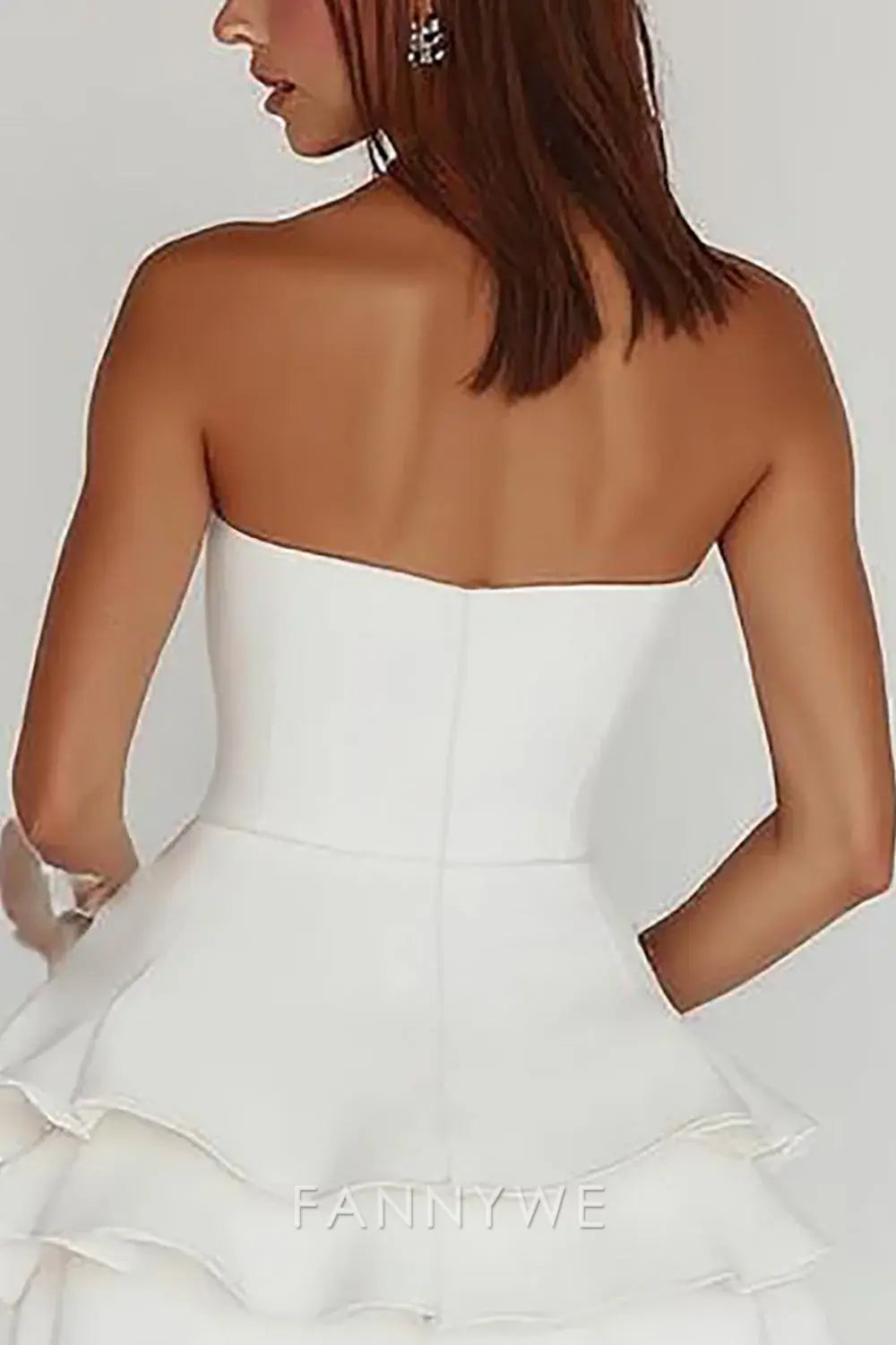 FannyWe Simple Satin White A Line Strapless Graduation Homecoming Dress with Ruffles