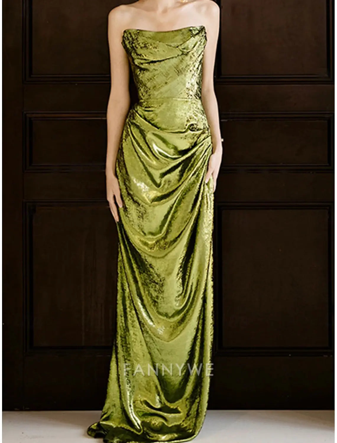 FannyWe Simple Sheath / Column Quinceanera Dresses Prom Dress Wedding Guest Floor Length Sleeveless Strapless Polyester Backless With Ruched Details and Slit