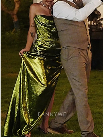 FannyWe Vestido de quinceañera sencillo con corte en forma de tubo o columna, vestido de fiesta para invitada de boda, largo hasta el suelo, sin mangas, sin tirantes, de poliéster, sin espalda, con detalles fruncidos y abertura 