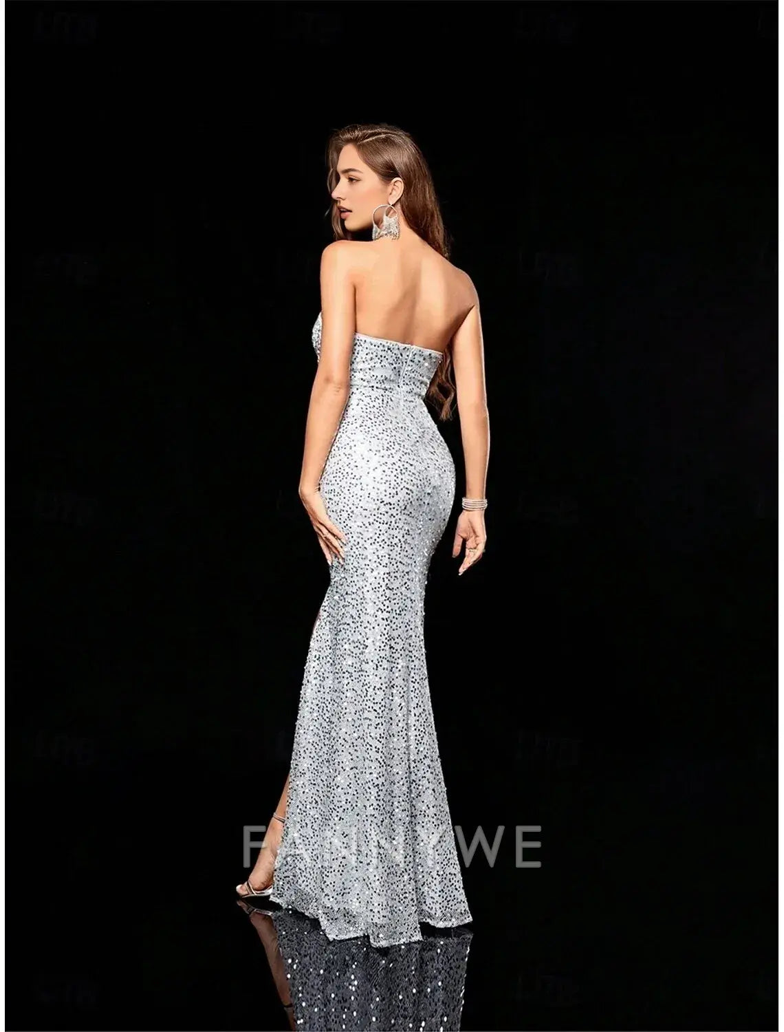 FannyWe Simple Silver Sequin Mermaid / Trumpet Quinceanera Dresses Sweetheart Neck Dress Wedding Guest Floor Length Sleeveless Strapless Backless