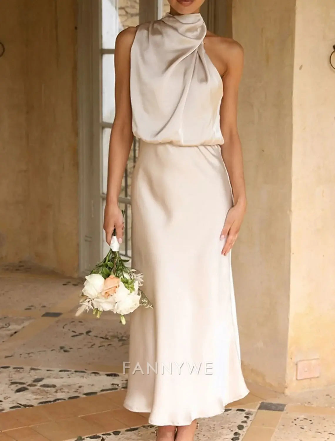 FannyWe Simple Women's Long Dress Maxi Dress Prom Dress Casual Dress Satin Dress Summer Dress Fashion Outdoor Holiday Date Regular Fit Plain Sleeveless Halter Neck Black Apricot Rose Pink Summer Spring