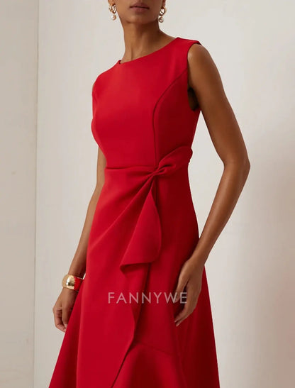 FannyWe Vestido Midi Sencillo para Mujer Vestido de Fiesta Vestido de Moda Fiesta de Noche Fiesta Cita Corte Regular Liso Sin Mangas Cuello Redondo Rojo Morado Azul Claro Verano 