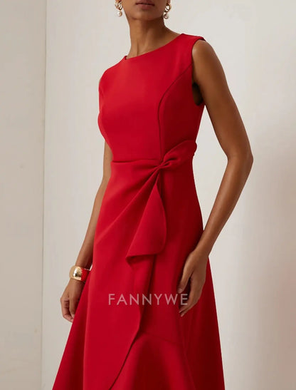 FannyWe Vestido Midi Sencillo para Mujer Vestido de Fiesta Vestido de Moda Fiesta de Noche Fiesta Cita Corte Regular Liso Sin Mangas Cuello Redondo Rojo Morado Azul Claro Verano 