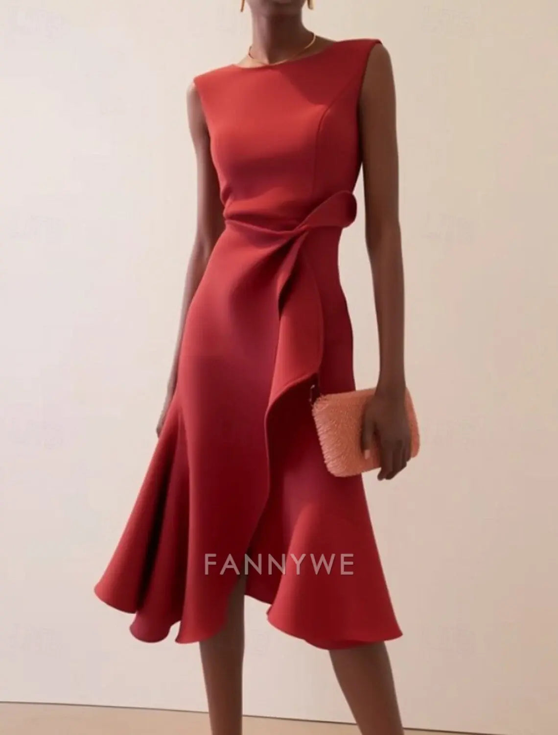 FannyWe Vestido Midi Sencillo para Mujer Vestido de Fiesta Vestido de Moda Fiesta de Noche Fiesta Cita Corte Regular Liso Sin Mangas Cuello Redondo Rojo Morado Azul Claro Verano 