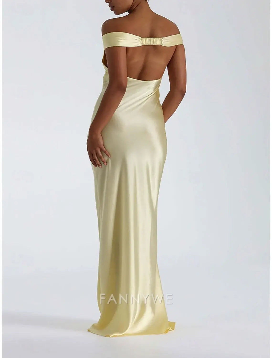 FannyWe Simple Yellow Dress Mermaid / Trumpet Party Dresses Elegant Dress Wedding Wedding Guest Floor Length Sleeveless Off Shoulder Backless with Ruched