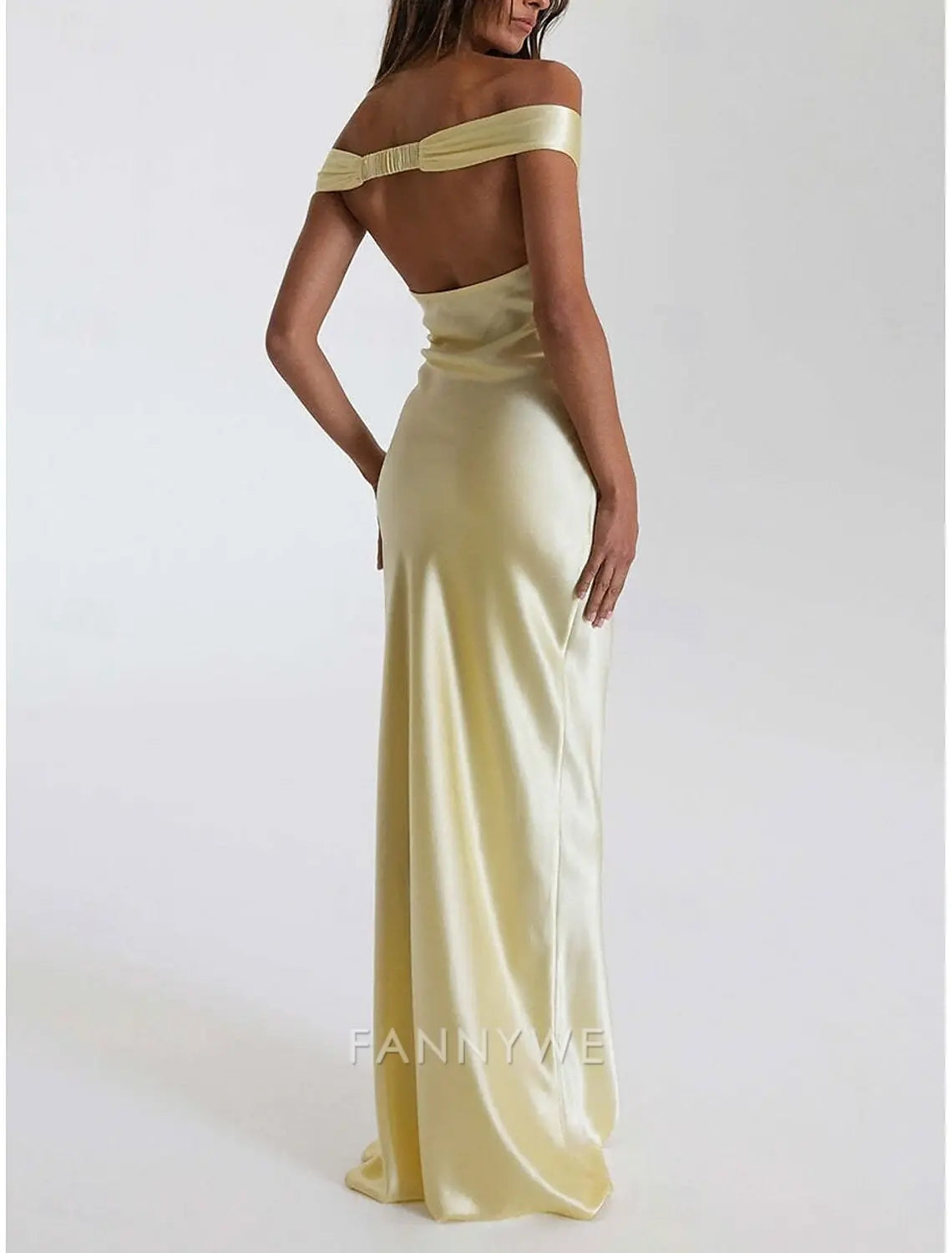 FannyWe Simple Yellow Dress Mermaid / Trumpet Party Dresses Elegant Dress Wedding Wedding Guest Floor Length Sleeveless Off Shoulder Backless with Ruched