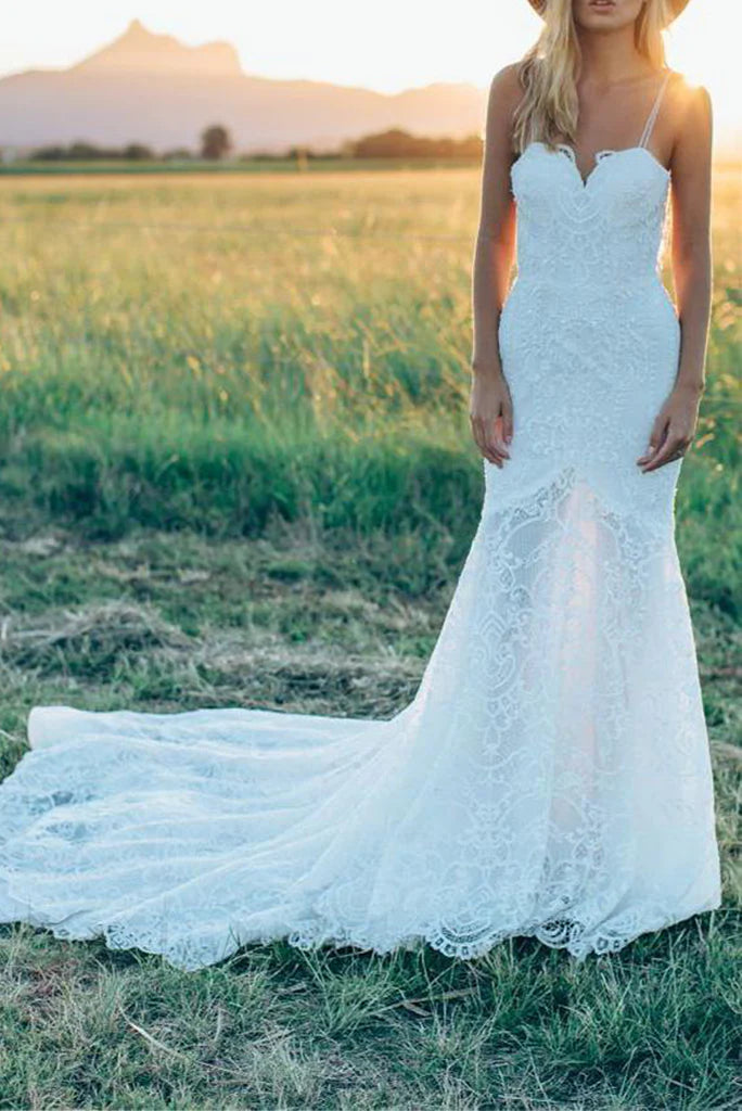 Mermaid Backless Sweetheart Lace Wedding Dresses