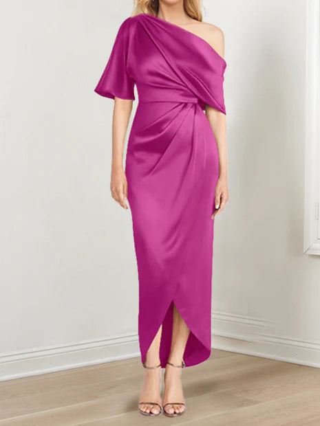 Sheath One-Shoulder Short Sleeves Asymmetrical Mother Of The Bride Dresses