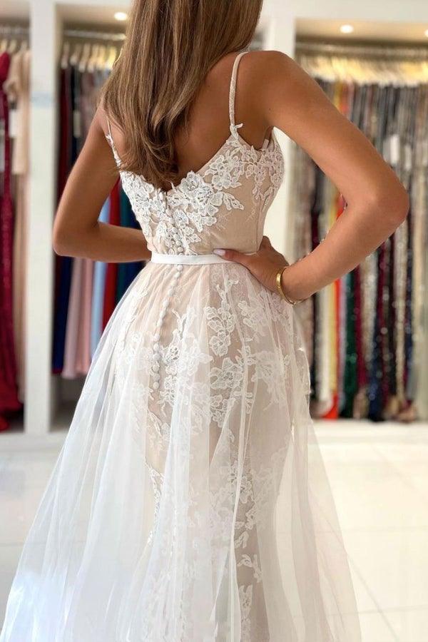 Vestido de fiesta largo de tul con encaje y escote corazón de sirena