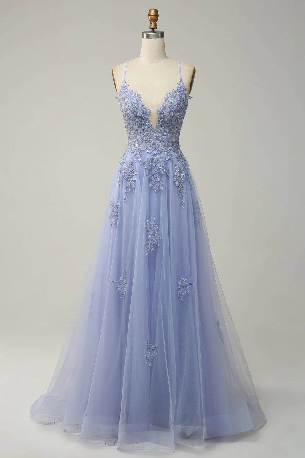 Vestido de fiesta largo verde con tirantes finos y espalda cruzada