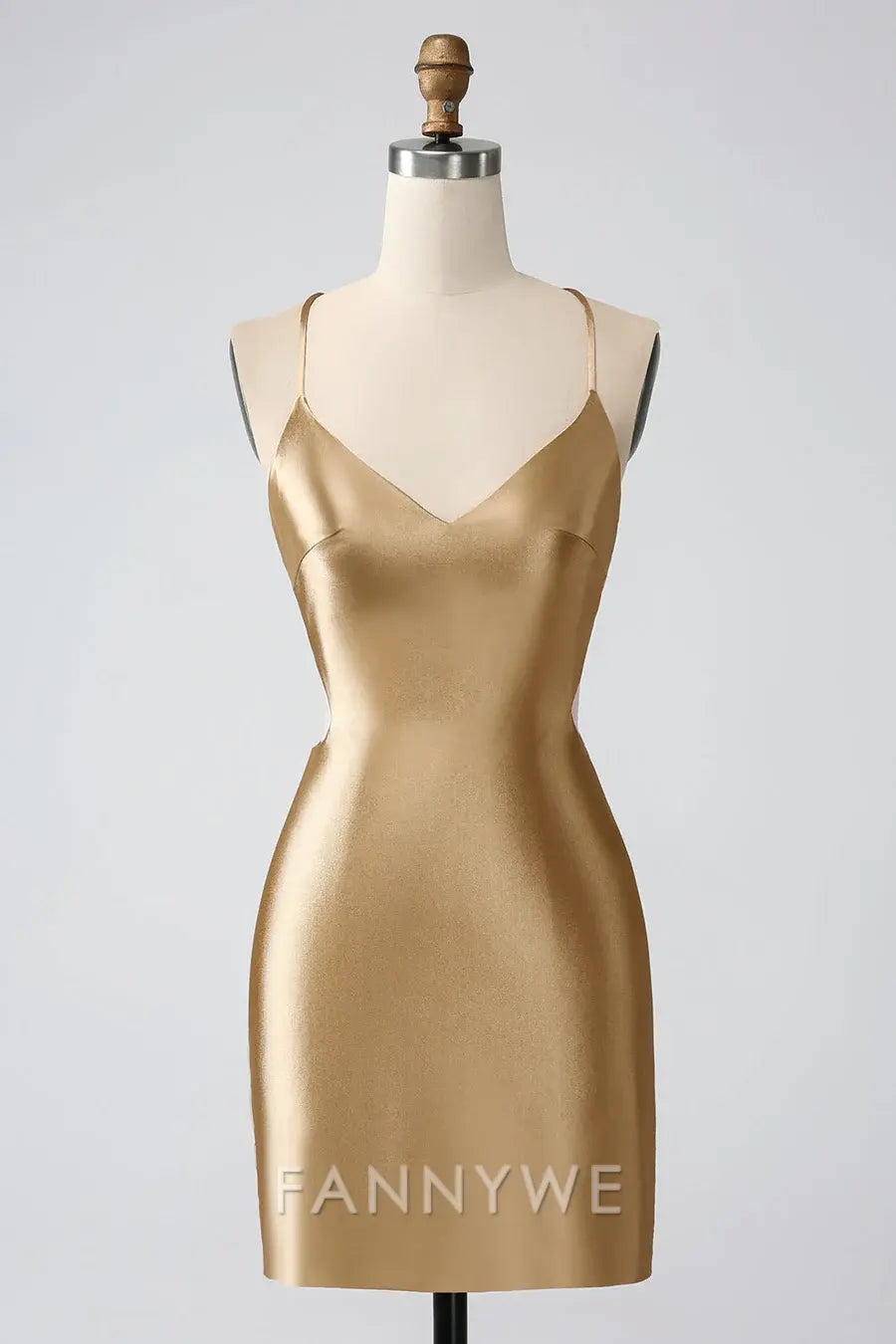 FannyWe Simple Gold V-Neck Twist-Back Short Homecoming Dress formal wear dresses
