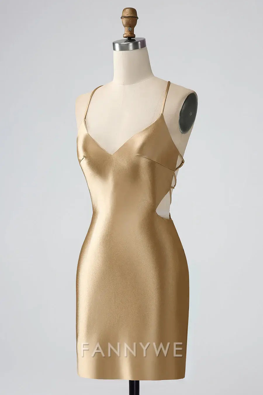 FannyWe Simple Gold V-Neck Twist-Back Short Homecoming Dress formal wear dresses