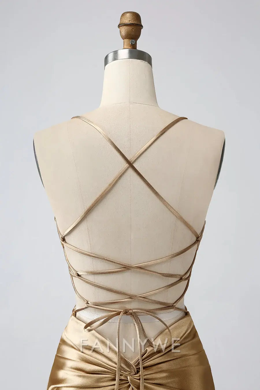 FannyWe Simple Gold V-Neck Twist-Back Short Homecoming Dress formal wear dresses