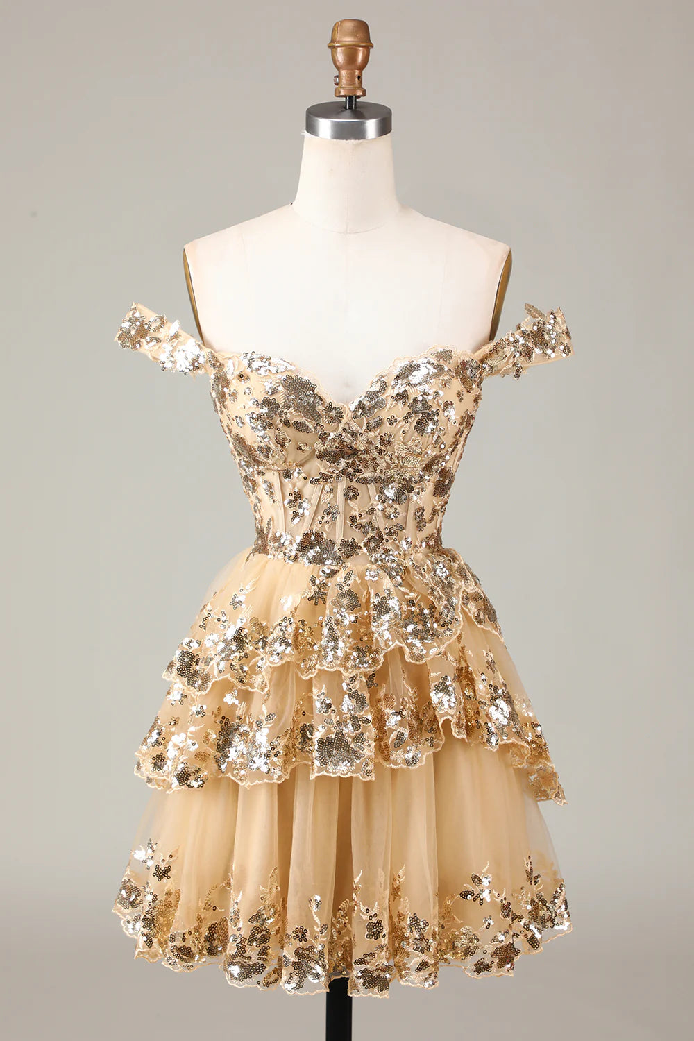 A-Line Sparkly Corset Tiered Lace Short Homecoming Dress