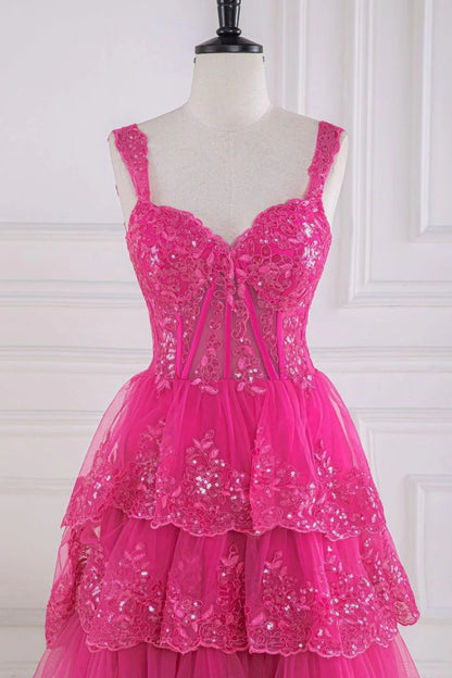A-Line Off The Shoulder Long Tiered Prom Dress